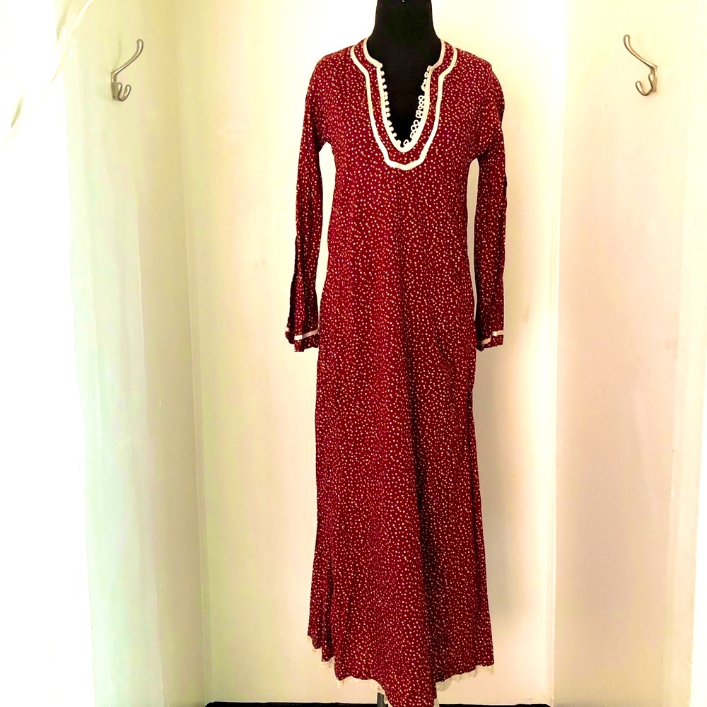Vintage boho cotton smock dress with long sleeves